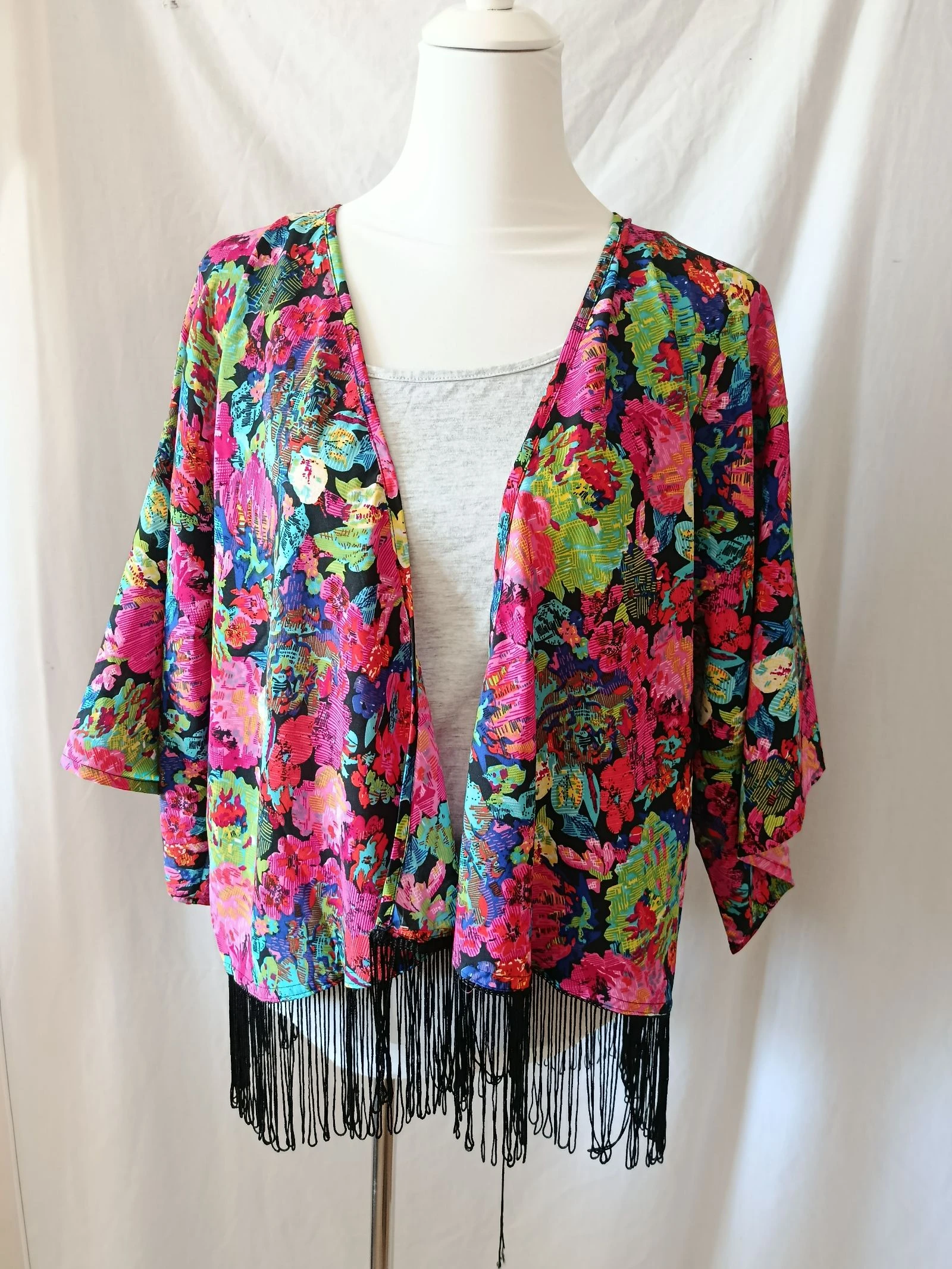 Cardigan kimono fleuri Multicolore à frange koala Bay taille S